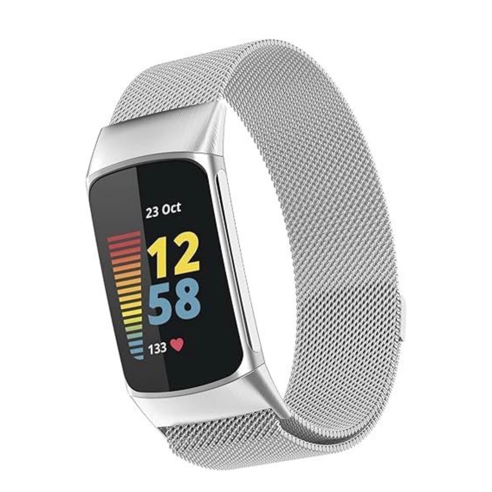 WITHit Stainless Steel‎ Mesh Band for Fitbit Charge 5 Silver Magnetic Strap